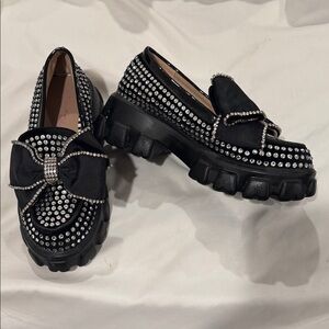 Betsey Johnson Black and Silver Studded Loafers